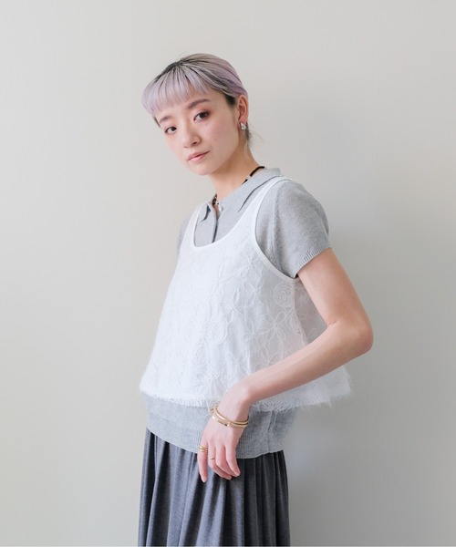 DOLLUPOOPS(ドールアップウップス)の「Feather Texture Tank Top(フェザーテクスチャータンクトップ)(タンクトップ・レディース・ブラック/オフホワイト・FREE)」の3枚目の写真