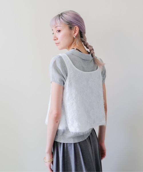 DOLLUPOOPS(ドールアップウップス)の「Feather Texture Tank Top(フェザーテクスチャータンクトップ)(タンクトップ・レディース・ブラック/オフホワイト・FREE)」の4枚目の写真