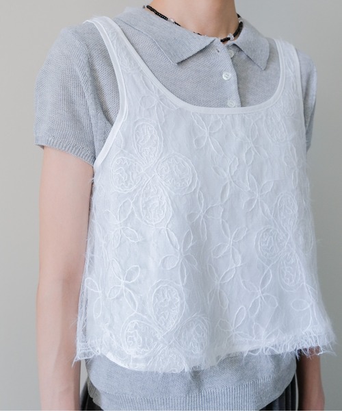 DOLLUPOOPS(ドールアップウップス)の「Feather Texture Tank Top(フェザーテクスチャータンクトップ)(タンクトップ・レディース・ブラック/オフホワイト・FREE)」の8枚目の写真