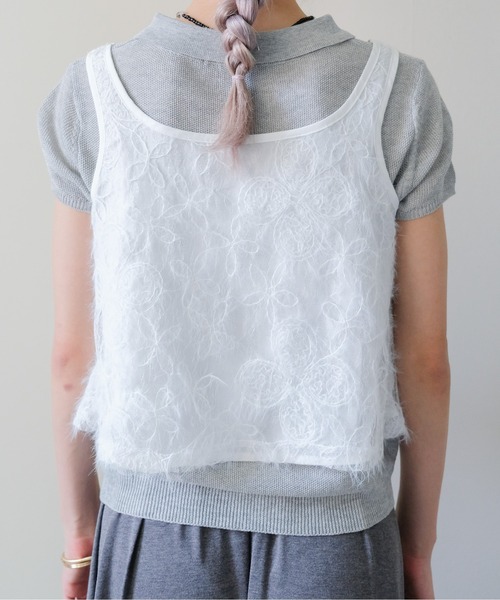 DOLLUPOOPS(ドールアップウップス)の「Feather Texture Tank Top(フェザーテクスチャータンクトップ)(タンクトップ・レディース・ブラック/オフホワイト・FREE)」の9枚目の写真