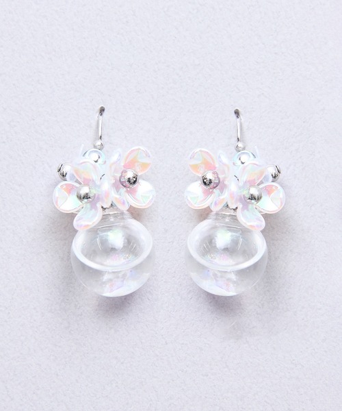 薔薇ビジュー♡ウォーターinガラスボール♥ピアス/イヤリング✩*¨ Zoule ゾーラ：Soleaシリーズ glasses flower ガラスボール ピアス