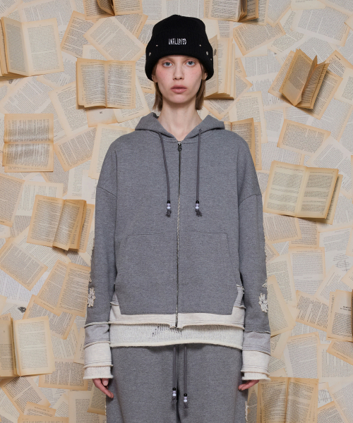UNALLOYED(アナロイド)の「レイヤードヘムジップアップフードパーカー / グレー(パーカー・メンズ・その他・LARGE/MEDIUM)」の1枚目の写真
