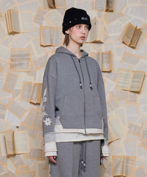 UNALLOYED(アナロイド)の「レイヤードヘムジップアップフードパーカー / グレー(パーカー・メンズ・その他・LARGE/MEDIUM)」の3枚目の写真