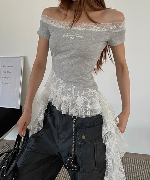 FUNdaysion(ファンデイション)の「レースオフショルトップス(Tシャツ/カットソー・レディース・グレー・M)」の4枚目の写真