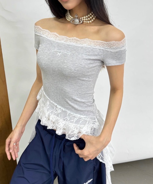 FUNdaysion(ファンデイション)の「レースオフショルトップス(Tシャツ/カットソー・レディース・グレー・M)」の8枚目の写真