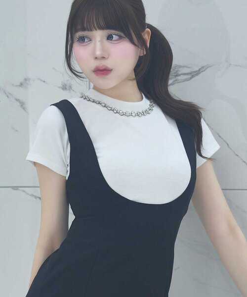 OLIVE des OLIVE（オリーブデオリーブ）の「【Belle Charme】Bijou Neck Back Ribbon Tee（Tシャツ/カットソー・レディース・ホワイト/ブラック・FREE）」の3枚目の写真