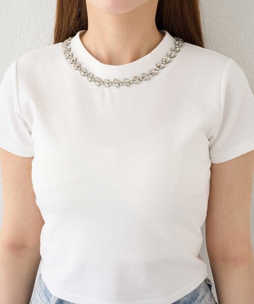 OLIVE des OLIVE（オリーブデオリーブ）の「【Belle Charme】Bijou Neck Back Ribbon Tee（Tシャツ/カットソー・レディース・ホワイト/ブラック・FREE）」の8枚目の写真
