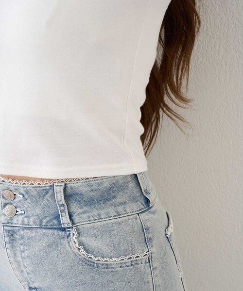 OLIVE des OLIVE（オリーブデオリーブ）の「【Belle Charme】Bijou Neck Back Ribbon Tee（Tシャツ/カットソー・レディース・ホワイト/ブラック・FREE）」の10枚目の写真