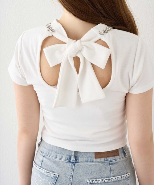 OLIVE des OLIVE（オリーブデオリーブ）の「【Belle Charme】Bijou Neck Back Ribbon Tee（Tシャツ/カットソー・レディース・ホワイト/ブラック・FREE）」の11枚目の写真