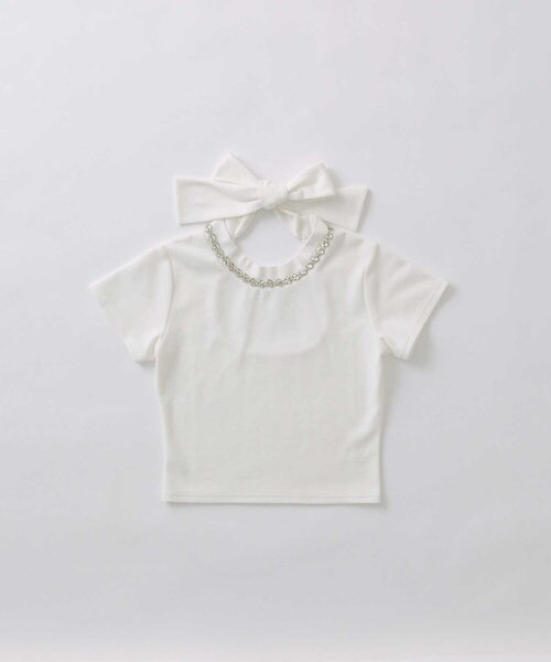 OLIVE des OLIVE（オリーブデオリーブ）の「【Belle Charme】Bijou Neck Back Ribbon Tee（Tシャツ/カットソー・レディース・ホワイト/ブラック・FREE）」の12枚目の写真