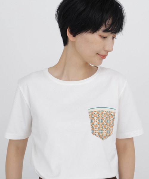 human woman(ヒューマンウーマン)の「◆【CLOUDY】コラボポケットTシャツ(Tシャツ/カットソー・レディース・ネイビー/ホワイト・MEDIUM)」の2枚目の写真
