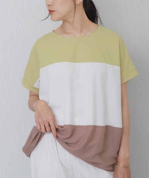 libelle more(リベル モア)の「配色デザインボーダーワイドTシャツ(Tシャツ/カットソー・レディース・イエロー/カーキ/ブラック/ライトグレー・M/L)」の4枚目の写真