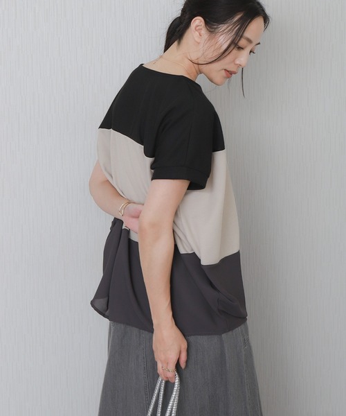 libelle more(リベル モア)の「配色デザインボーダーワイドTシャツ(Tシャツ/カットソー・レディース・イエロー/カーキ/ブラック/ライトグレー・M/L)」の10枚目の写真