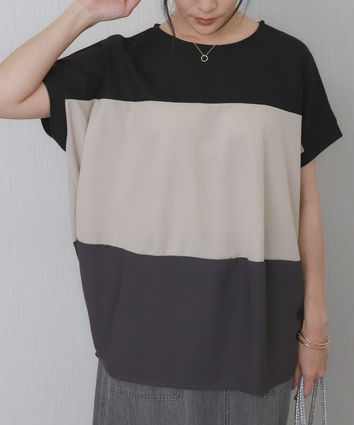 libelle more(リベル モア)の「配色デザインボーダーワイドTシャツ(Tシャツ/カットソー・レディース・イエロー/カーキ/ブラック/ライトグレー・M/L)」の11枚目の写真
