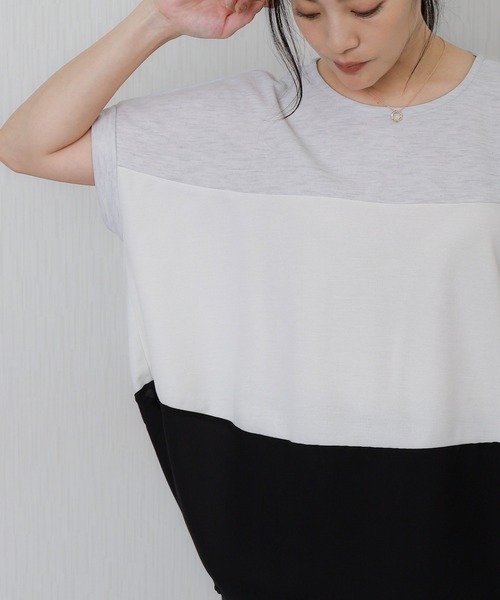 libelle more(リベル モア)の「配色デザインボーダーワイドTシャツ(Tシャツ/カットソー・レディース・イエロー/カーキ/ブラック/ライトグレー・M/L)」の16枚目の写真
