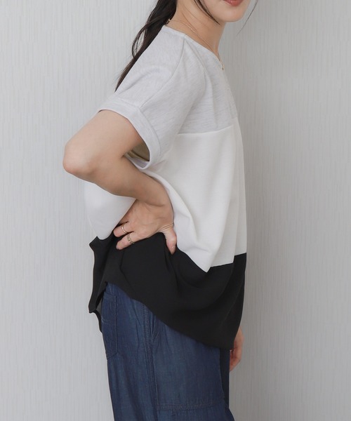 libelle more(リベル モア)の「配色デザインボーダーワイドTシャツ(Tシャツ/カットソー・レディース・イエロー/カーキ/ブラック/ライトグレー・M/L)」の17枚目の写真