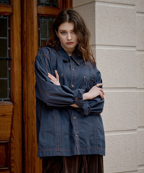 CASPER JOHN(キャスパージョン)の「Washer cotton stitch shirts/ワッシャーコットンステッチシャツ(シャツ/ブラウス・メンズ・ネイビー/グレー・X-SMALL/MEDIUM/SMALL/LARGE)」の21枚目の写真