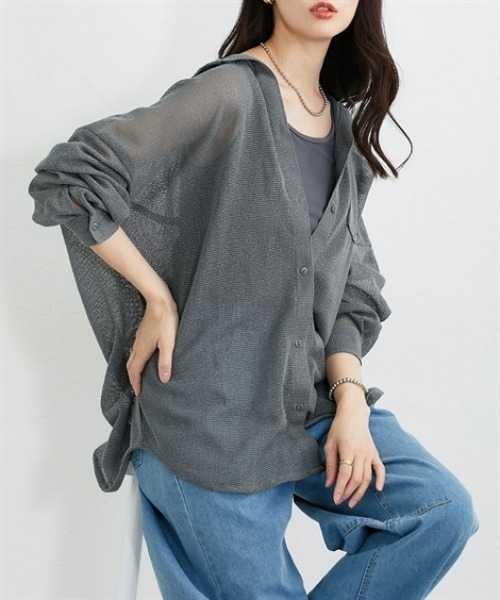 nissen(ニッセン)の「スラブメッシュオーバーサイズシャツ(シャツ/ブラウス・レディース・ベージュ/ブラック・M)」の20枚目の写真
