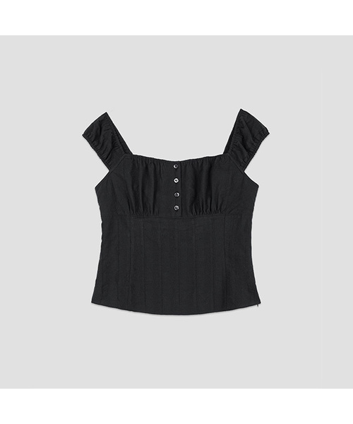 ATELIER NAIN(アトリエナイン)の「COTTON SLIM SHIRRING BLOUSE (BL-4408)(シャツ/ブラウス・レディース・ホワイト/ブラック・SMALL/MEDIUM)」の2枚目の写真