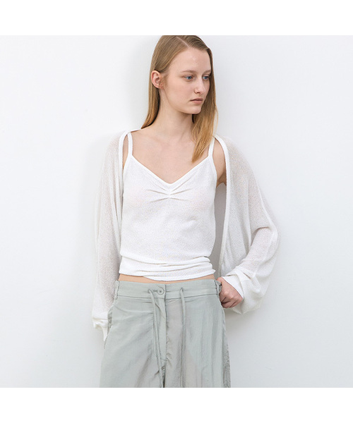 ATELIER NAIN(アトリエナイン)の「BOUCLE SHIRRING BOLERO TOP SET (CD-2265)(カーディガン/ボレロ・レディース・アイボリー/チャコール・FREE)」の1枚目の写真