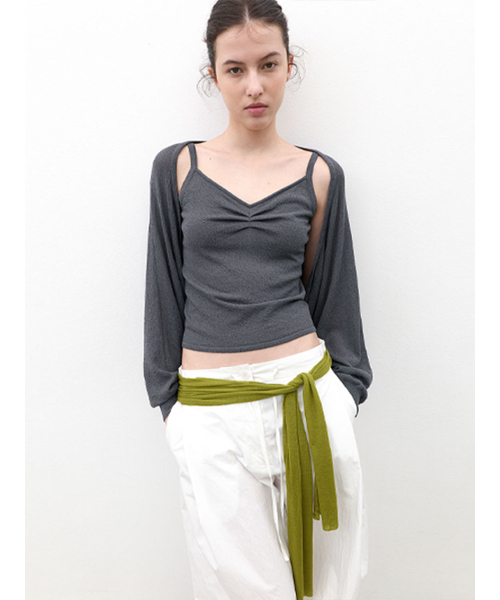 ATELIER NAIN(アトリエナイン)の「BOUCLE SHIRRING BOLERO TOP SET (CD-2265)(カーディガン/ボレロ・レディース・アイボリー/チャコール・FREE)」の3枚目の写真