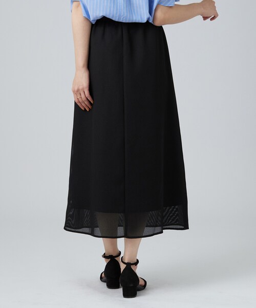 SHOO・LA・RUE(シューラルー)の「【セットアップ可/洗濯機可】メッシュ素材が軽やかで涼しく。イージーナロースカート(スカート・レディース・ブラック/ブラウン系・01/02/03/04)」の4枚目の写真