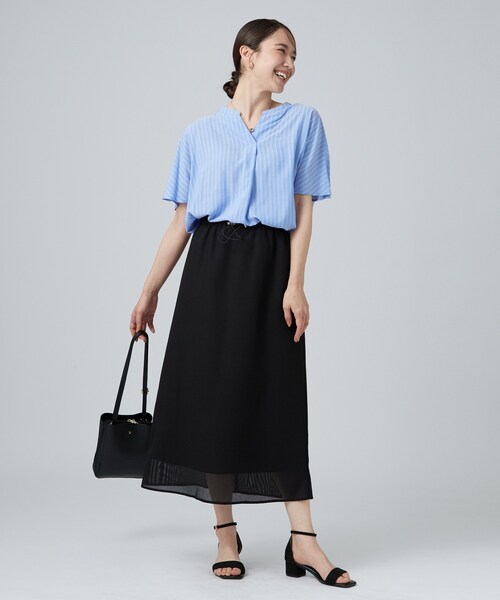 SHOO・LA・RUE(シューラルー)の「【セットアップ可/洗濯機可】メッシュ素材が軽やかで涼しく。イージーナロースカート(スカート・レディース・ブラック/ブラウン系・01/02/03/04)」の7枚目の写真