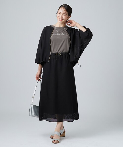 SHOO・LA・RUE(シューラルー)の「【セットアップ可/洗濯機可】メッシュ素材が軽やかで涼しく。イージーナロースカート(スカート・レディース・ブラック/ブラウン系・01/02/03/04)」の8枚目の写真