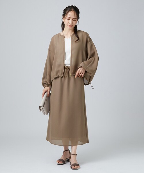 SHOO・LA・RUE(シューラルー)の「【セットアップ可/洗濯機可】メッシュ素材が軽やかで涼しく。イージーナロースカート(スカート・レディース・ブラック/ブラウン系・01/02/03/04)」の14枚目の写真