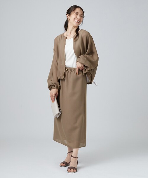 SHOO・LA・RUE(シューラルー)の「【セットアップ可/洗濯機可】メッシュ素材が軽やかで涼しく。イージーナロースカート(スカート・レディース・ブラック/ブラウン系・01/02/03/04)」の15枚目の写真