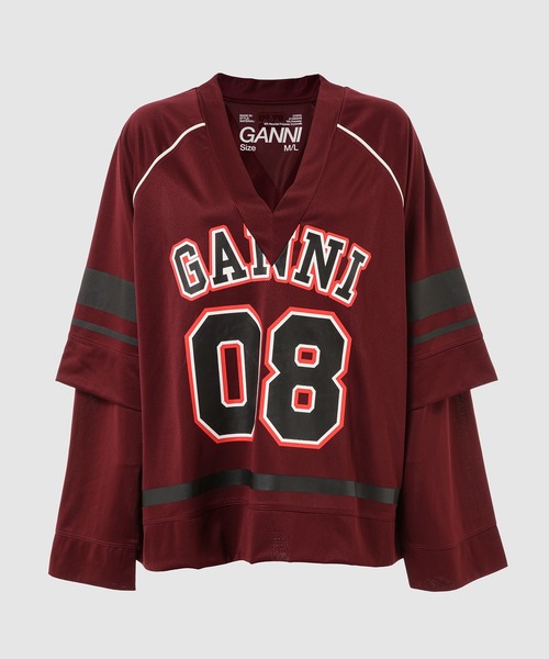GANNI(ガニー)の「Cycora Double Layered Longsleeve(Tシャツ/カットソー・レディース・ワインレッド・M/L)」の1枚目の写真