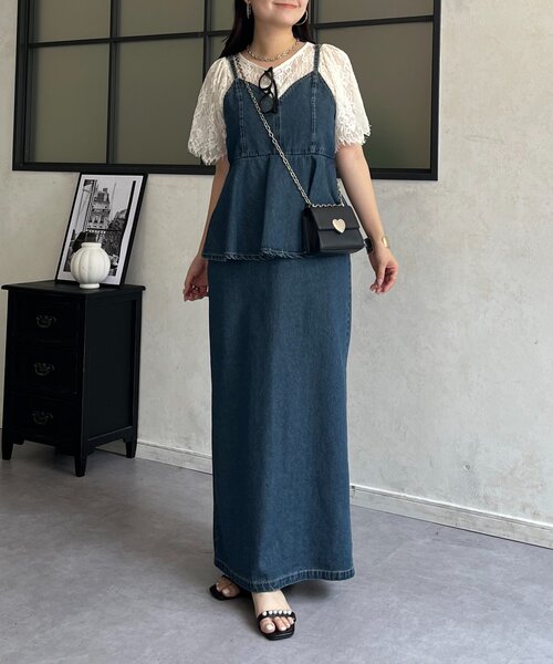prose verse(プロズヴェール)の「Vネックペプラムデニムジャンスカ(ジャンパースカート・レディース・ブルー・PL/PM/LARGE/MEDIUM)」の6枚目の写真