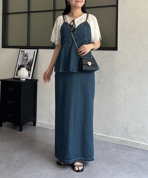 prose verse(プロズヴェール)の「Vネックペプラムデニムジャンスカ(ジャンパースカート・レディース・ブルー・PL/PM/LARGE/MEDIUM)」の7枚目の写真