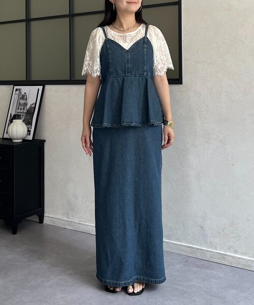 prose verse(プロズヴェール)の「Vネックペプラムデニムジャンスカ(ジャンパースカート・レディース・ブルー・PL/PM/LARGE/MEDIUM)」の11枚目の写真
