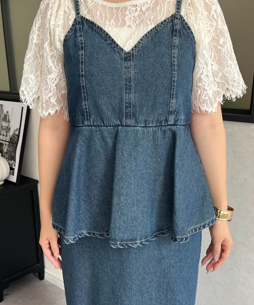 prose verse(プロズヴェール)の「Vネックペプラムデニムジャンスカ(ジャンパースカート・レディース・ブルー・PL/PM/LARGE/MEDIUM)」の19枚目の写真