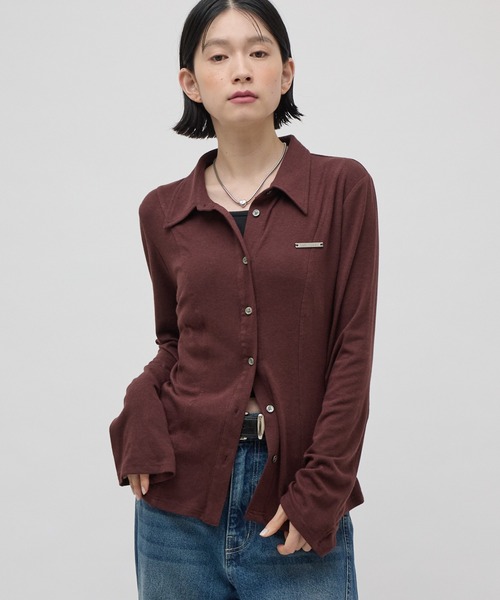 Lui's(ルイス)の「プレーティングシャツデザインニットカーディガン(カーディガン/ボレロ・レディース・チャコールグレー/グレー/ボルドー・FREE)」の4枚目の写真