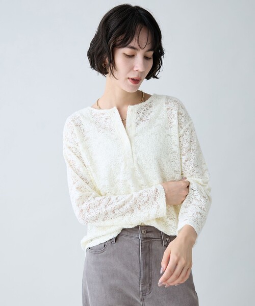 ANY(エニィ)の「ヘンリーネックレースプルオーバー(Tシャツ/カットソー・レディース・レッド系/ブラック系/アイボリー系・X-LARGE)」の22枚目の写真