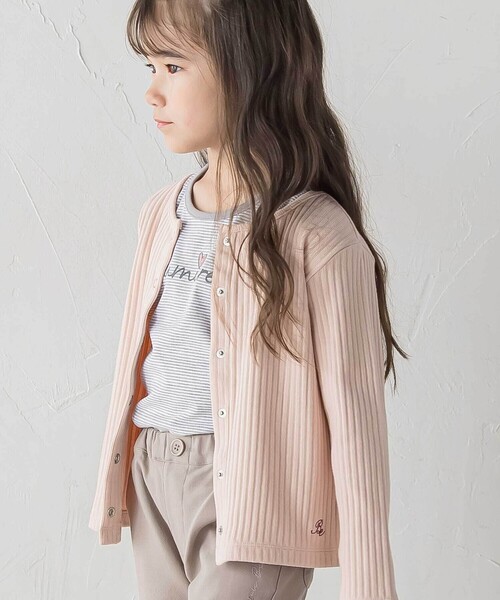 BeBe(ベベ)の「長袖リブカーディガン+天竺ボーダーロゴ半袖Tシャツ セット(90~150cm)(カーディガン/ボレロ・キッズ・ピンク/ブルー・120cm/90cm/110cm/150cm/100cm/140cm)」の4枚目の写真