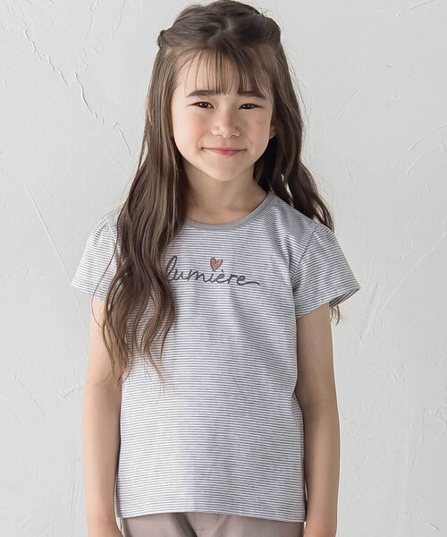 BeBe(ベベ)の「長袖リブカーディガン+天竺ボーダーロゴ半袖Tシャツ セット(90~150cm)(カーディガン/ボレロ・キッズ・ピンク/ブルー・120cm/90cm/110cm/150cm/100cm/140cm)」の6枚目の写真