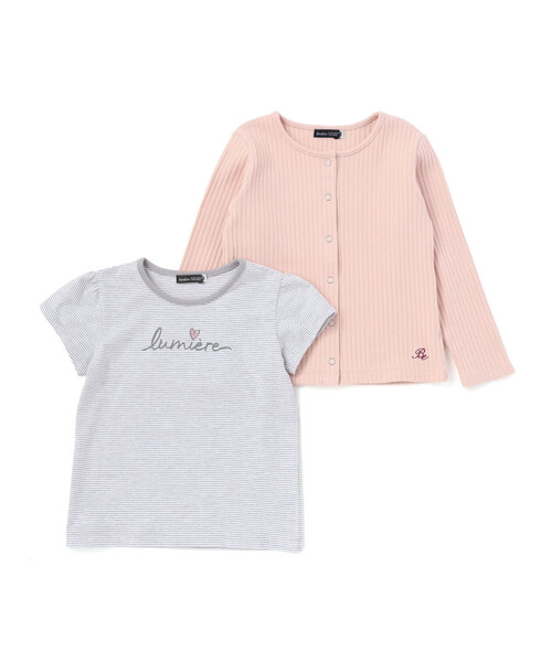 BeBe(ベベ)の「長袖リブカーディガン+天竺ボーダーロゴ半袖Tシャツ セット(90~150cm)(カーディガン/ボレロ・キッズ・ピンク/ブルー・120cm/90cm/110cm/150cm/100cm/140cm)」の10枚目の写真