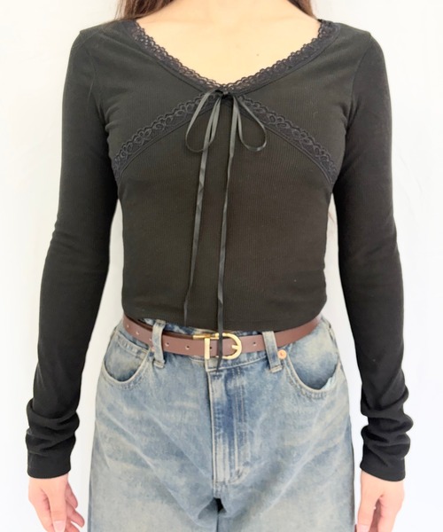 Alite cloth(アリーテクロス)の「カップ付きフロントレースリボン長袖トップス(Tシャツ/カットソー・レディース・B/F/E/D/A/C・F)」の13枚目の写真