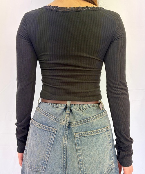 Alite cloth(アリーテクロス)の「カップ付きフロントレースリボン長袖トップス(Tシャツ/カットソー・レディース・B/F/E/D/A/C・F)」の15枚目の写真