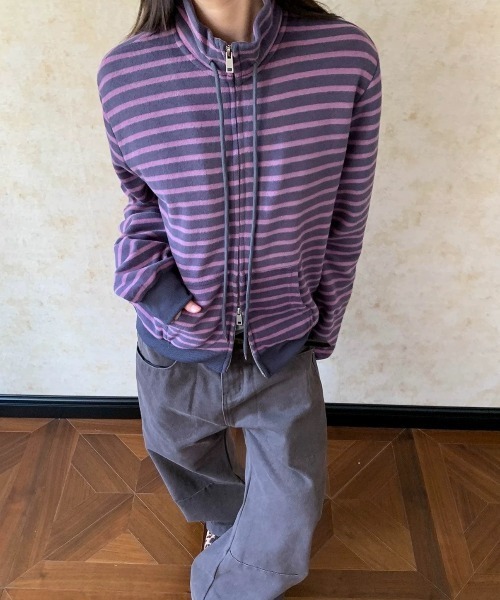 almo(アルモ)の「【LAMPOON】パープルボーダーハイネックスエット(スウェット・レディース・パープル・MEDIUM/SMALL)」の9枚目の写真