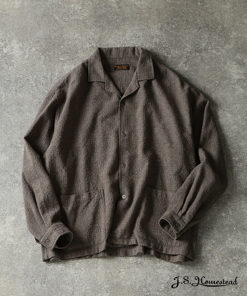 JOURNAL STANDARD J.S HOMESTEAD(ジャーナルスタンダードホームステッド)の「J.S.Homestead / ウール コットン サッカー リラックス オープン シャツ(シャツ/ブラウス・メンズ・チャコールグレー/ブラック/ブラウン系その他/アイボリー・MEDIUM/LARGE)」の4枚目の写真