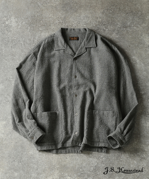 JOURNAL STANDARD J.S HOMESTEAD(ジャーナルスタンダードホームステッド)の「J.S.Homestead / ウール コットン サッカー リラックス オープン シャツ(シャツ/ブラウス・メンズ・チャコールグレー/ブラック/ブラウン系その他/アイボリー・MEDIUM/LARGE)」の3枚目の写真