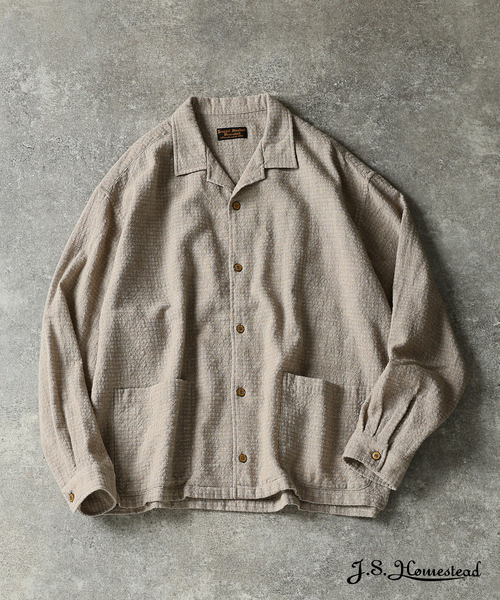 JOURNAL STANDARD J.S HOMESTEAD(ジャーナルスタンダードホームステッド)の「J.S.Homestead / ウール コットン サッカー リラックス オープン シャツ(シャツ/ブラウス・メンズ・チャコールグレー/ブラック/ブラウン系その他/アイボリー・MEDIUM/LARGE)」の2枚目の写真