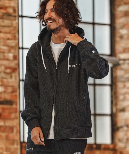 felkod（フィルコッド）の「mpa4258- Wool Like Waffle Double Zip Hoodie ジップパーカー(F26F160)（パーカー・メンズ・ブラック系その他/トップグレー・S/L/M）」の2枚目の写真