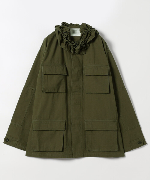 FREAK'S STORE(フリークスストア)の「crinkle crinkle crinkle/クリンクルクリンクルクリンクル frill collar military jacket/フリルカラーミリタリージャケット(ミリタリージャケット・レディース・ブラック/オリーブ・X-LARGE)」の1枚目の写真