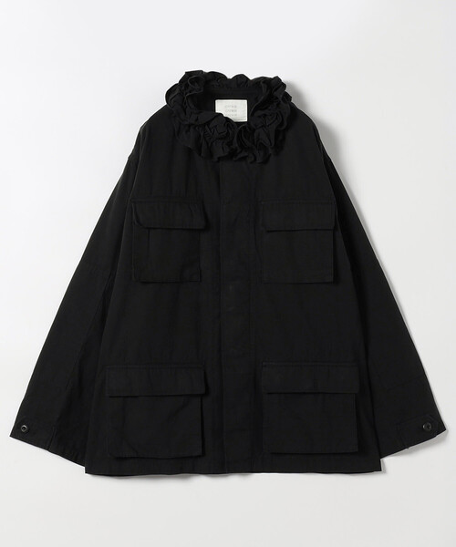 FREAK'S STORE(フリークスストア)の「crinkle crinkle crinkle/クリンクルクリンクルクリンクル frill collar military jacket/フリルカラーミリタリージャケット(ミリタリージャケット・レディース・ブラック/オリーブ・X-LARGE)」の2枚目の写真