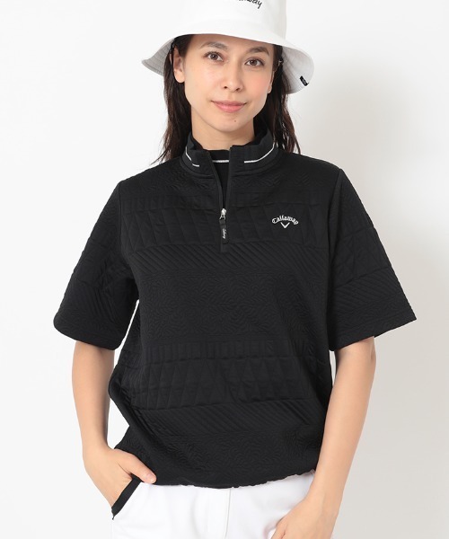 Callaway（キャロウェイ）の「キャロウェイ Callaway フクレジャカード半袖ハーフジップスウェット（スウェット・レディース・ベージュ/ホワイト/ブラック・L/M）」の2枚目の写真